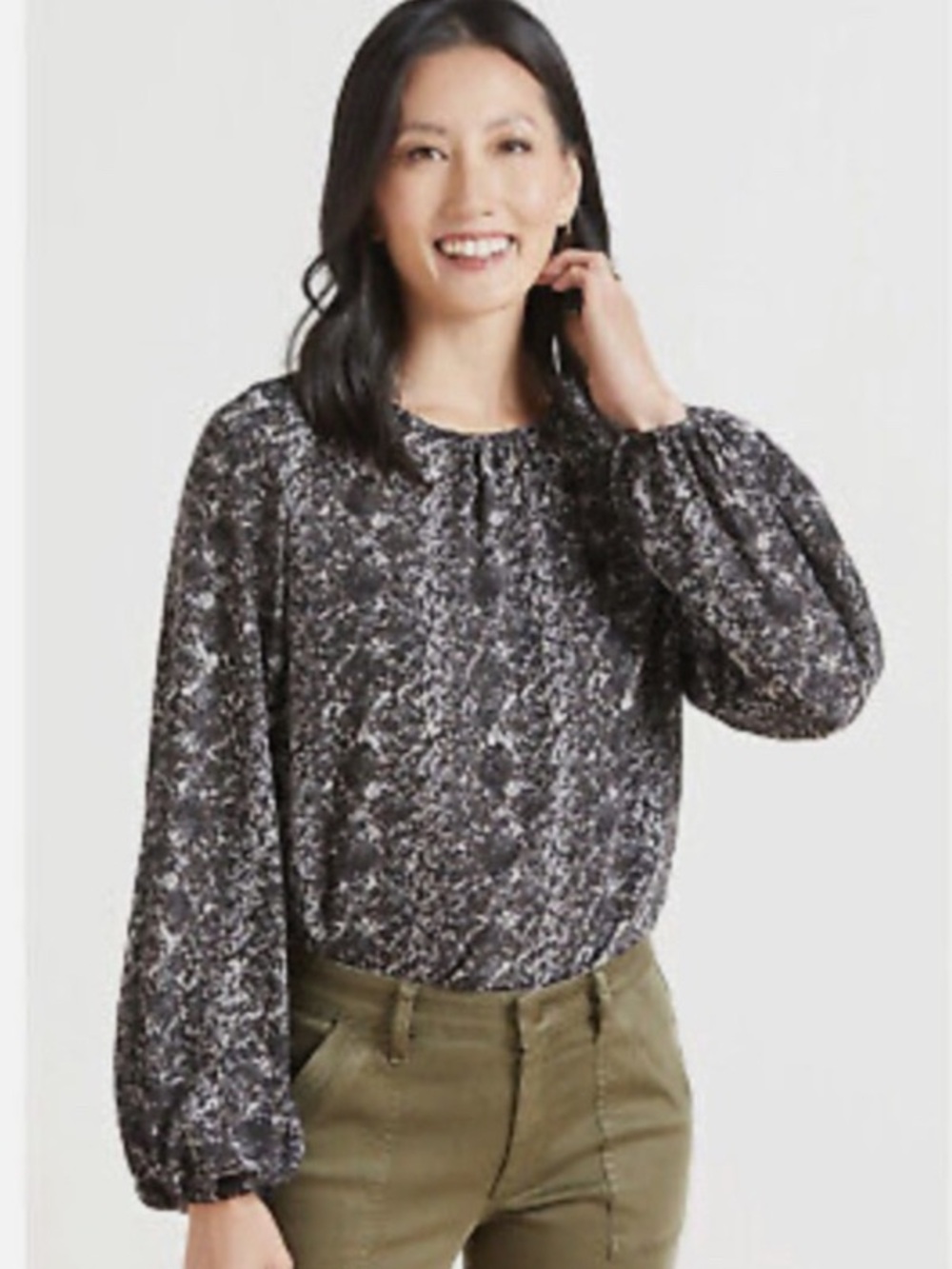 Allison Joy Black & White Printed Long-Sleeve Blouse